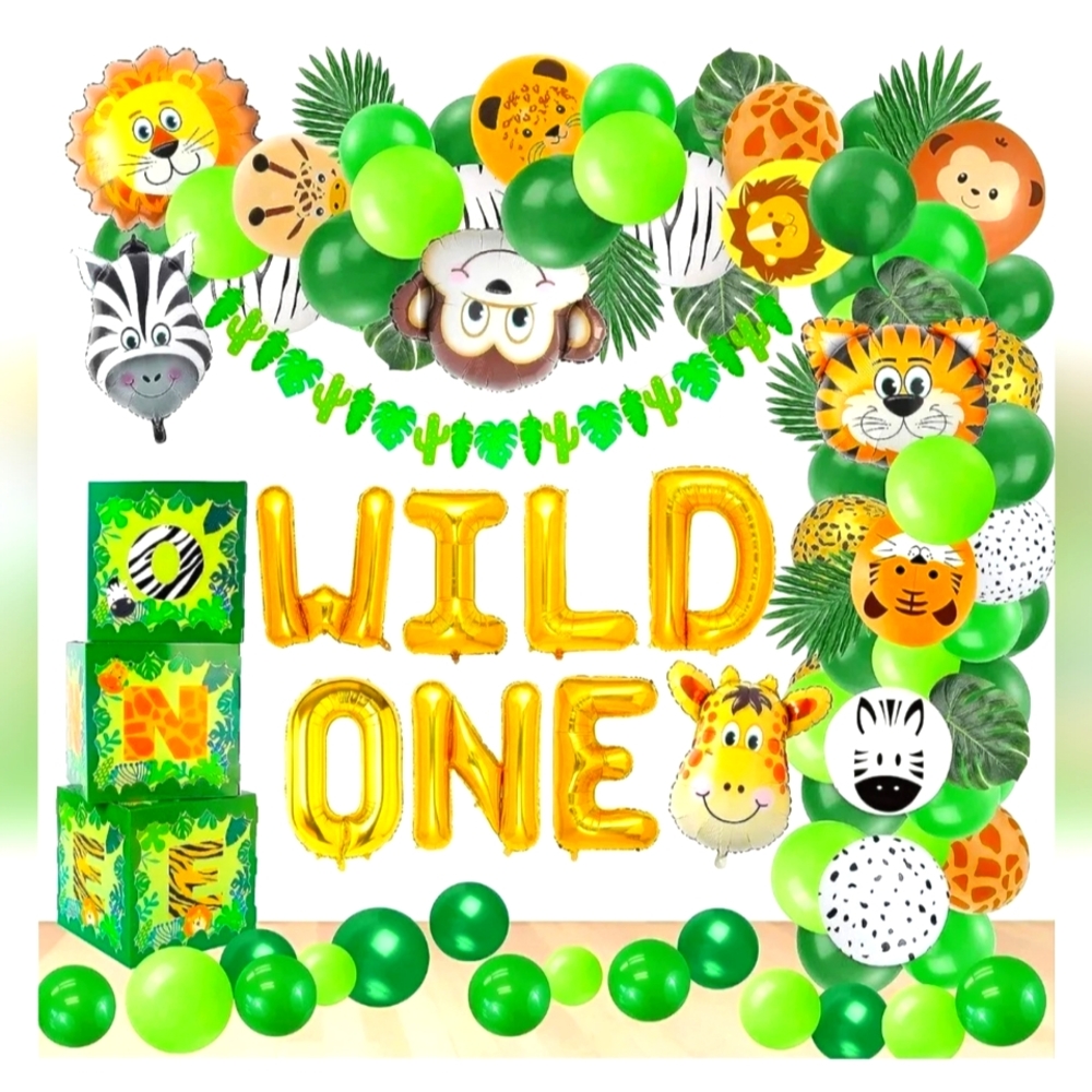 Wild One Jungle Themed Birthday Party Supplies 100 Pieces Balloon Arch Kit